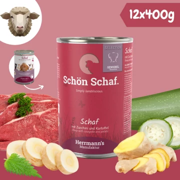 Hermann's Bárányhús párolt menü érzékeny emésztésű kutyáknak - bio mangold, bio petrezselyem 12 x 400 g. Herrmanns
