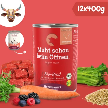 Herrman's Bárányhús párolt menü érzékeny emésztésű kutyáknak - bio mangold, bio petrezselyem 14 x 150 g