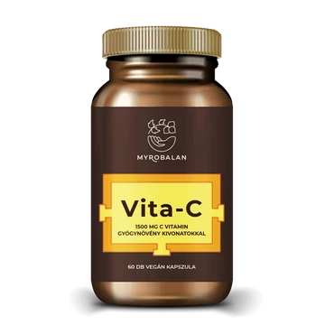 Myrobalan Vita-C 1500 mg C vitamin gyógynövény kivonatokkal 60 db vegán kapszula, 1 havi adag felnőttek számára