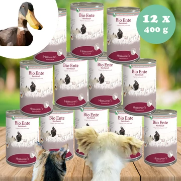 Hermann's 100% Bio kacsahús monoprotein kizárásos diétához kutyáknak és macskáknak 12 x 400 g, Herrmanns