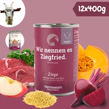 Herrman's Kecskehús párolt menü érzékeny emésztésű kutyáknak - bio cékla, bio sütőtök 6 x 400 g