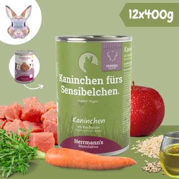 Hermann's Nyúlhús párolt menü kutyáknak - bio sárgarépa, bio alma 6 x 400 g, Herrmanns