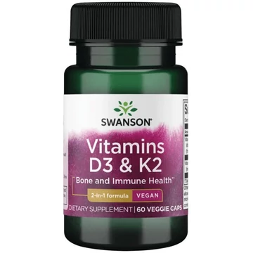 SWANSON D3 + K2 vitaminok / 60 db növényi (vegán) kapszula