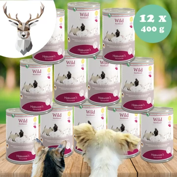 Hermann's 100% Szarvas és őzhús monoprotein kizárásos diétához kutyáknak és macskáknak 12 x 400 g, Herrmanns