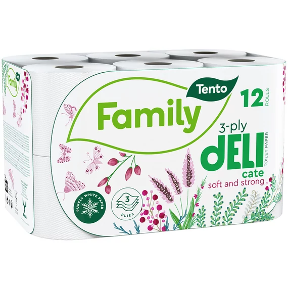Smile Tento Family Delicate toalettpapír (wc papír), 3 rétegű, 120 lapos, 12 tekercs/csomag