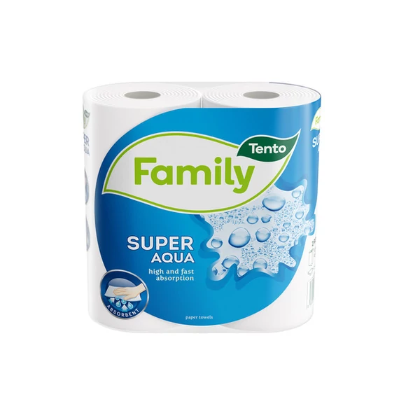 Smile Tento Family Super Aqua háztartási papírtörlő/kéztörlő, 2 rétegű, fehér, 45 lapos, 2 tekercs/csomag